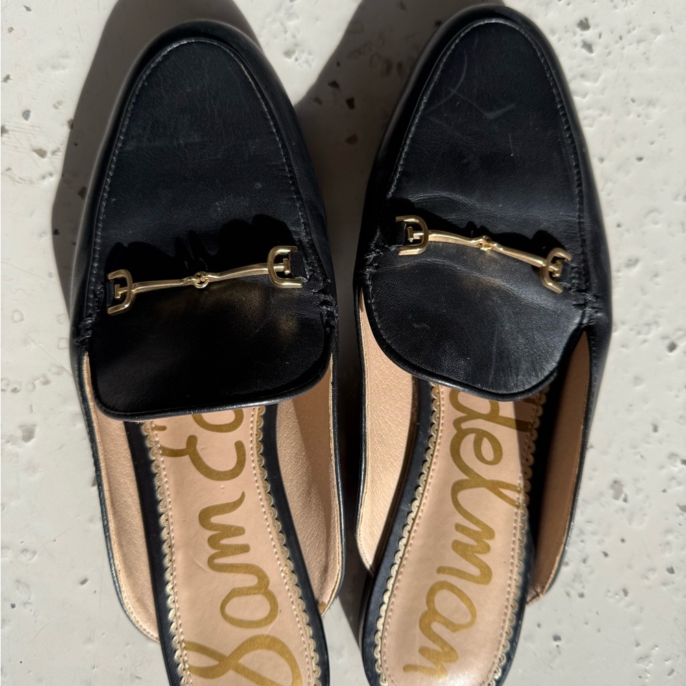 Sam Edelman Black Mules with Gold Detail